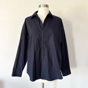 Wyeth NWT Collins Cotton Poplin Button Up Top Navy Blue Small S